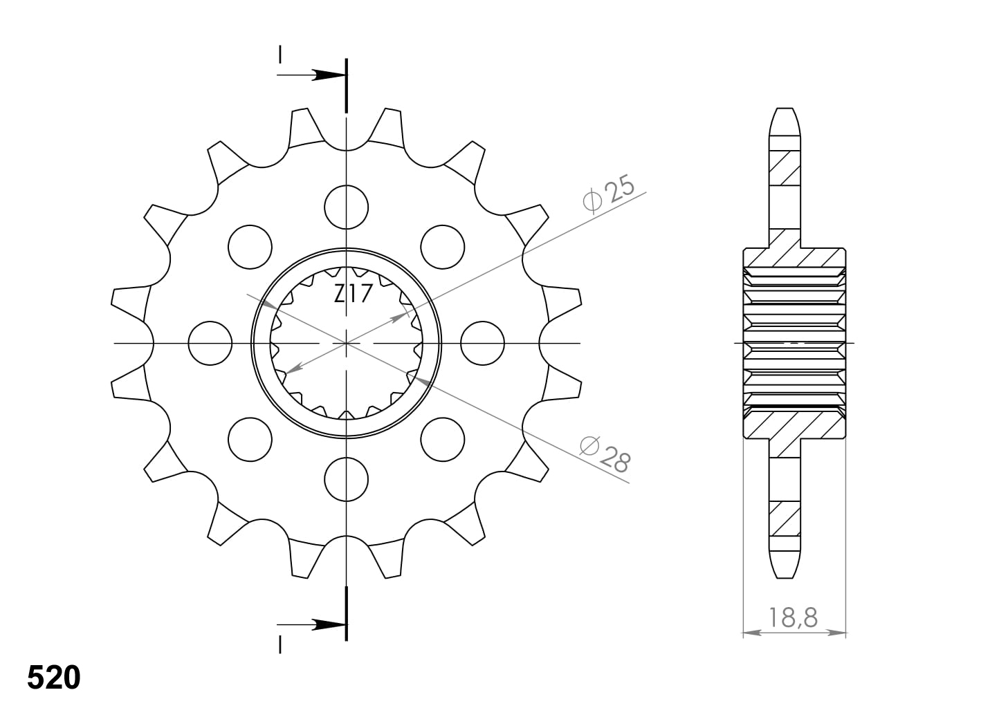 Řetězové kolečko SUPERSPROX CST-705:17 17 zubů, 520