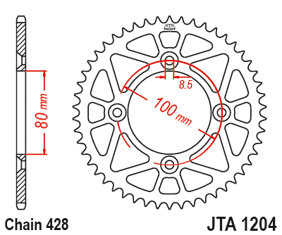 Hliníková řetězová rozeta JT JTA 1204-49BLK 49)T, nt((428 černá