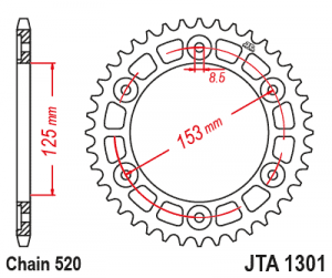 Hliníková řetězová rozeta JT 40)T, nt((520 černá