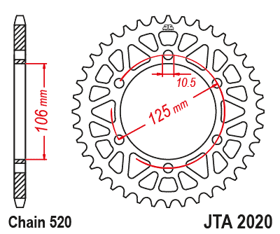 Hliníková řetězová rozeta JT JTA 2020-41BLK 41)T, nt((520 černá