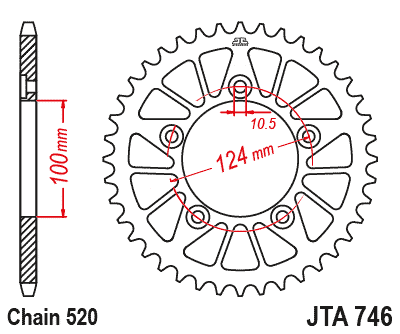 Hliníková řetězová rozeta JT JTA 746-44BLK 46)T, nt((520 černá
