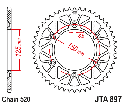 Hliníková řetězová rozeta JT JTA 897-48RED 48 zubů, 520 červená