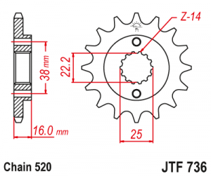 Řetězové kolečko JT 15 zubů, 520 pogumované